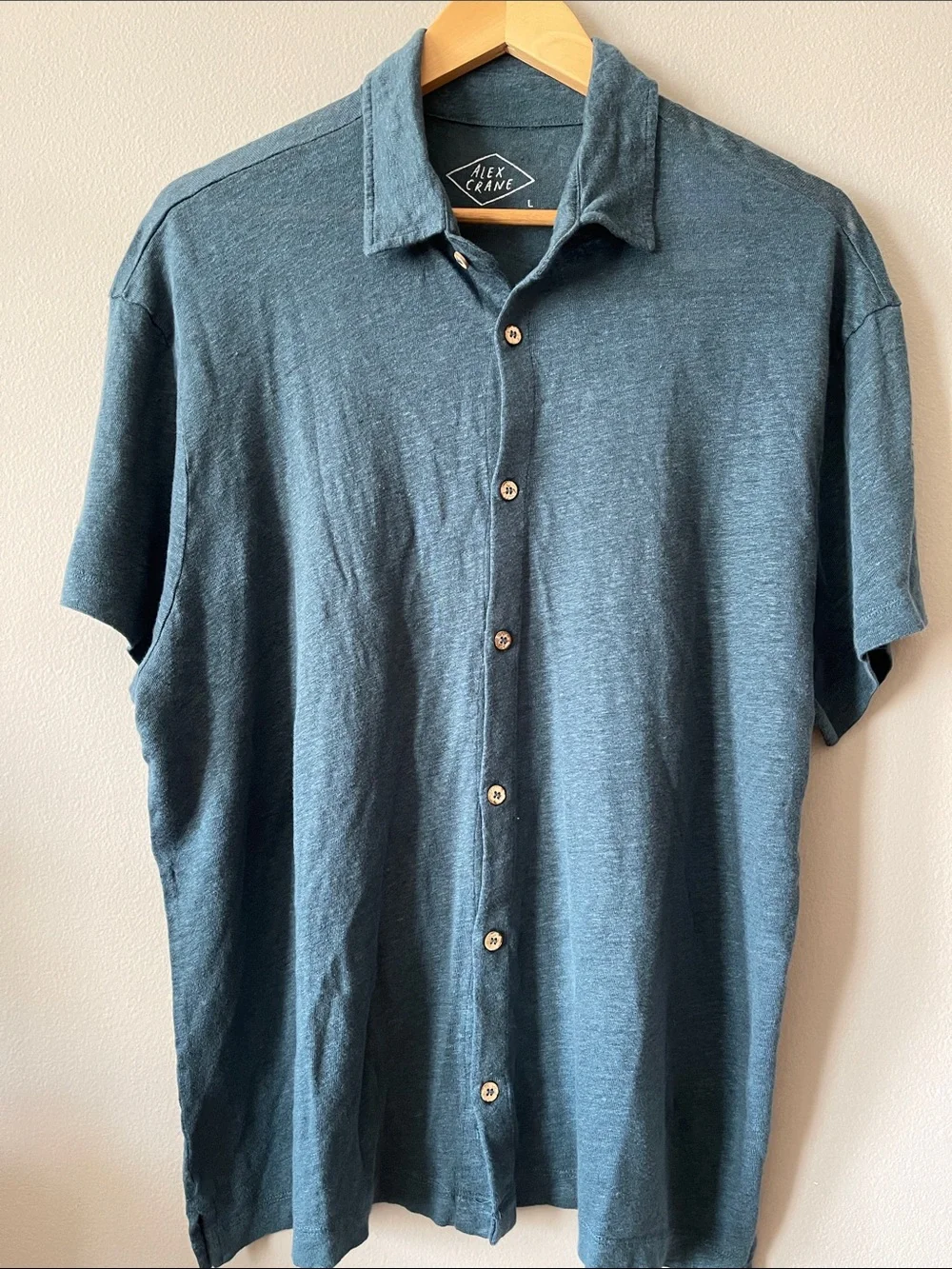 Alex Crane LINEN Knit Ola Button-Down Shirt in Teal Green XL